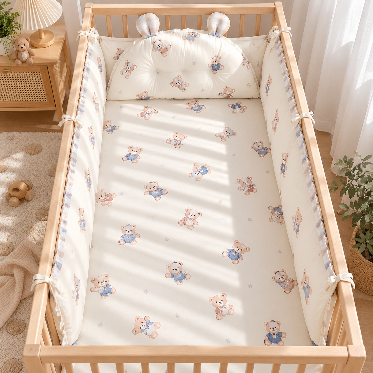 Parure de Lit Bébé 5 Pièces Motif Ours — O Khalm Bébé