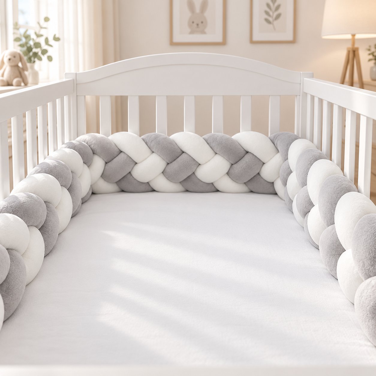 Tour de Lit Bébé Tressé Blanc & Gris — O Khalm Bébé