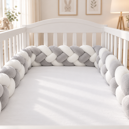 Tour de Lit Bébé Tressé Blanc & Gris — O Khalm Bébé