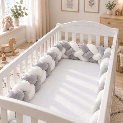 Tour de Lit Bébé Tressé Blanc & Gris — O Khalm Bébé