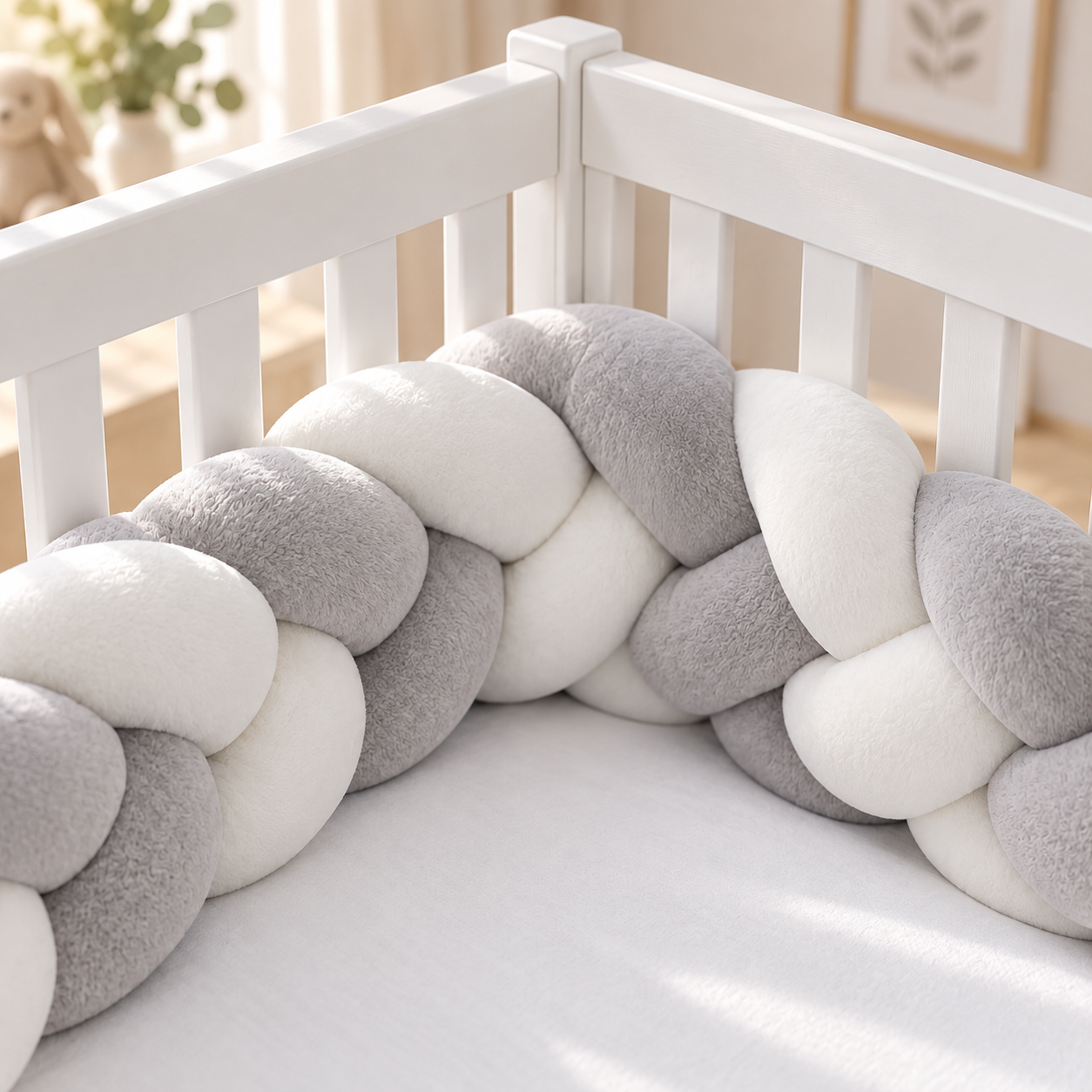 Tour de Lit Bébé Tressé Blanc & Gris — O Khalm Bébé